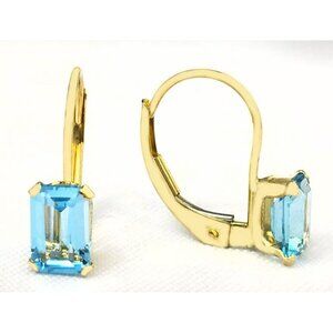 Genuine 3.12 Cts Aquamarine Dangling Earrings 14k Yellow Gold